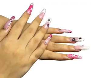 Cheetah Print Press On Nails Pink Flower Y2K Style Glossy Finish Easy Application Versatile Design for Quick Changes or Special Occasions