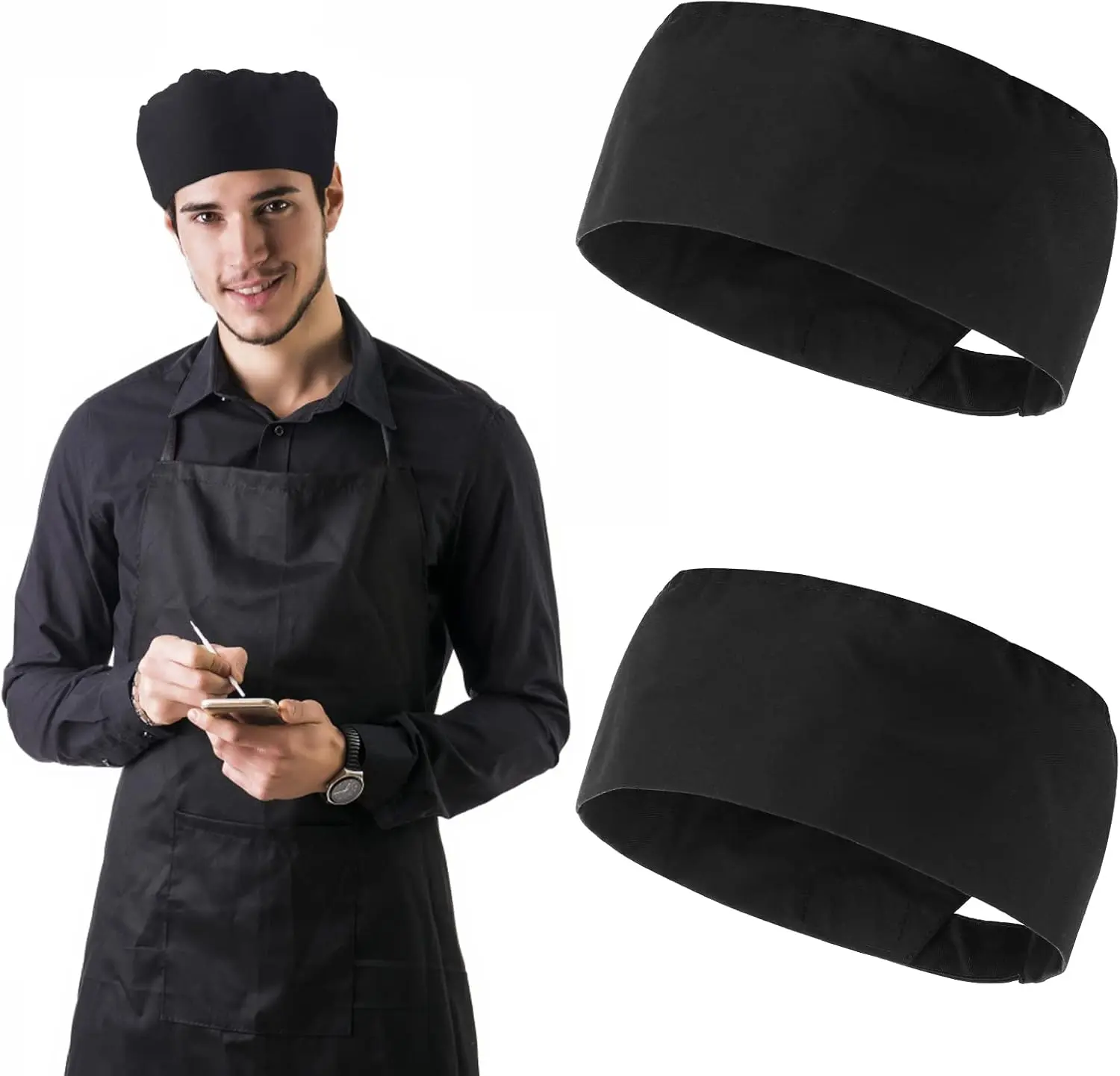 Yolev 2Pcs Unisex Chef Hats - Adjustable Kitchen Caps for Cooking & Food Service - Black