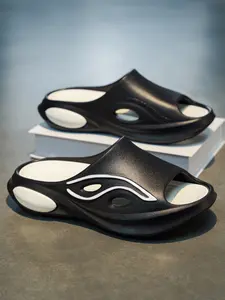Men's Fashion Thick Platform Slide Sandals, Breathable Non-Slip EVA Slippers, Casual Open-Toe House & Shower Shoes, Lightweight Streetwear Slides for Men, Gray Black, All-Day Comfort