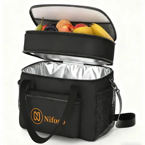 Nifogo 15L Polyester Insulated Lunch Bag for Women - Thermal, Leakproof, Water Resistant, Foldable, Practical Zipper Cooler Tote for Work, Picnic, Large Capacity Versatile Bento Bag