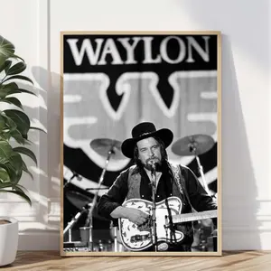 Waylon Jennings Playing Guitar Print Poster No Frame, Music Decor, Home Decor, Music Wall Art