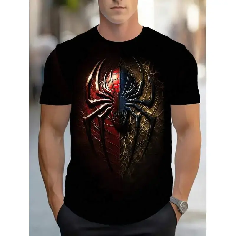 Graphic T-Shirt For Men -T-Shirt With Red And Golden Spider Design, Soft And Breathable Fabric For Daily Streetwear, Comic-Con Outfits