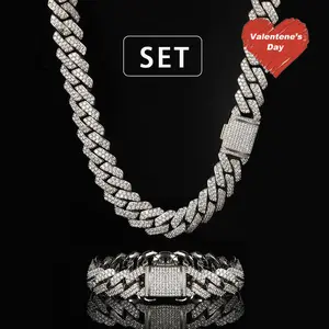 GAB 15MM 5A+CZ Ice Cuban Link Chain Bracelet Set,HighQuality