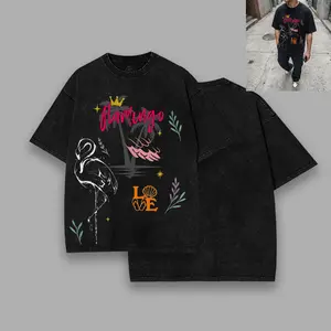 Flamingo Vintage Washed Tee Sweatshirt, Graphic T-shirt, Unisex Cotton Loose-Fit men's t shirts, Gift for Flamingo Merch Y2K Summer Clothing Fabric Streetwear Tops