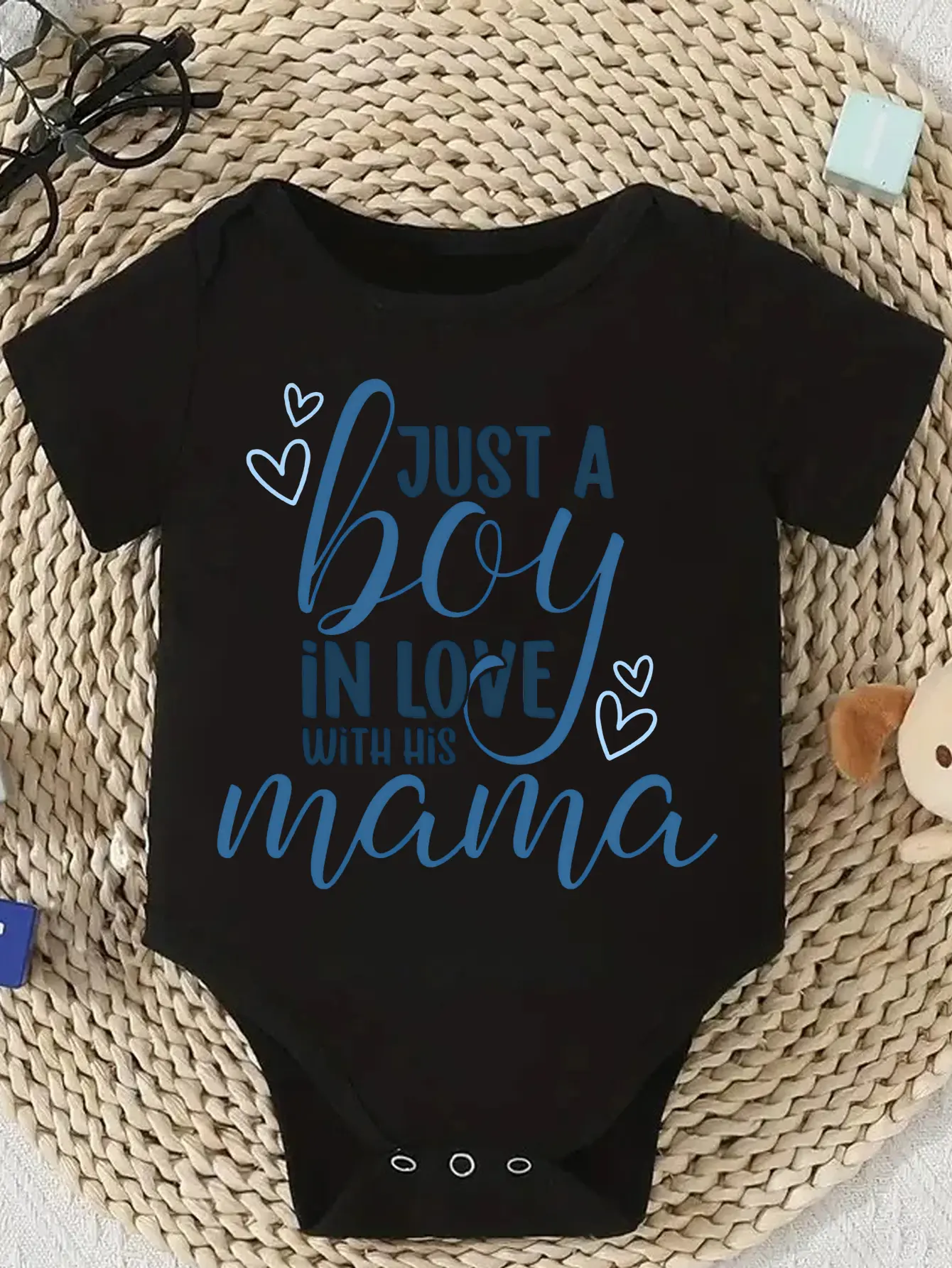 Baby Boy Printed Cotton Blend Bodysuit - Short Sleeves, Tagless, Bottom Snaps, For 0-12 Months Infants, Onesie