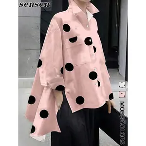 Women's polka dot printed shirt, spring and autumn casual long sleeved top, women's daily clothingRAIMENTRY