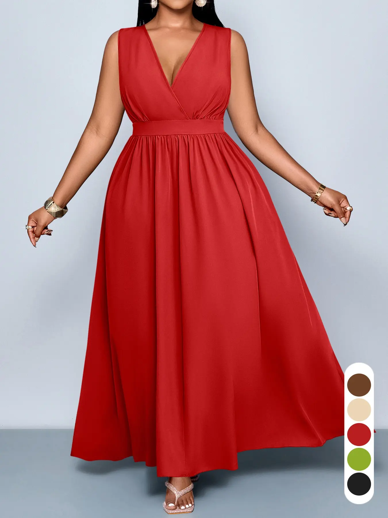 Plus Size Women's Elegant Casual Sleeveless High Waist A-Line Dress, Sexy Solid Color V-Neck Fitted Dress for Spring & Summer, Womenswear - TikTok Shop Plus Size Women's Elegant Casual Sleeveless High Waist A-Line Dress, Sexy Solid Color V-Neck Fitted Dress for Spring & Summer, Womenswear - TikTok Shop