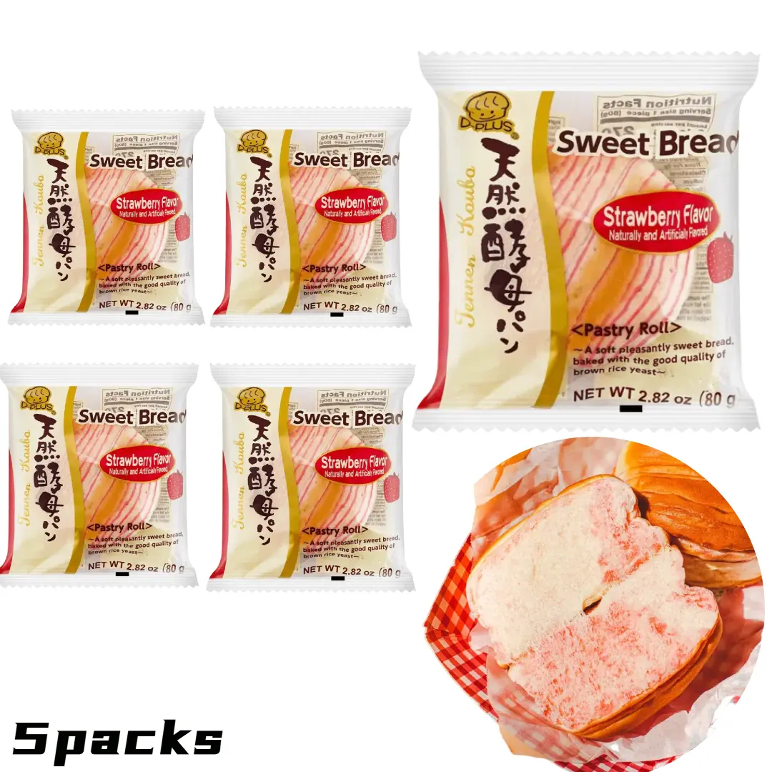 5 Packs D-PLUS Natural Yeast Bread – Strawberry Flavor | 2.82oz Each | Soft, Fresh & Fluffy Snack Dessert Cake 5 Packs D-PLUS Natural Yeast Bread – Strawberry Flavor | 2.82oz Each | Soft, Fresh & Fluffy Snack Dessert Cake