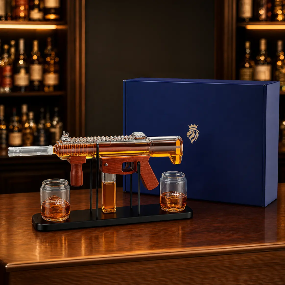 Man Cave Bar accessories,Kollea Whiskey Decanter Bottle Set with Premium Gift Box,Detachable Liquor Glassware with Bullet-Shaped Cups,Empty Decanter,No Alcohol Included,Cool Anniversary&Birthday Gifts for Him,Husband,Military Home Bar Utensils,Home Decor