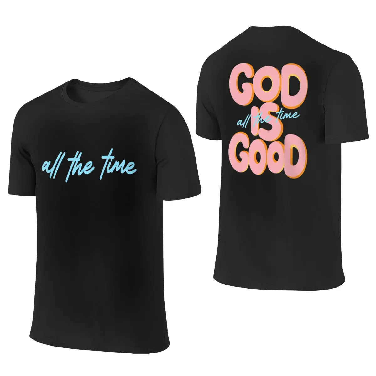 Women’s 100% Cotton Oversized Crew Neck Sports Top, Colorful Feminine Soft Simple Lady Tee with Double-Sided Graphics - "all the time" Front, "GOD IS GOOD" Back, Aesthetic Christian Summer Wear