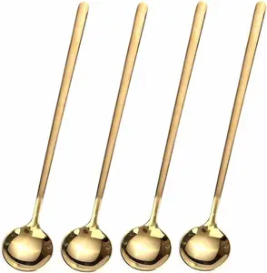 4 PCS 6.7 Inches Coffee Spoons, Stirring Spoons, Tea Spoons Long Handle, Gold Teaspoons, Gold Spoons, Ice Tea Spoons, Long Spoons for Stirring