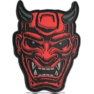 Demon Devil Mask PVC Morale Patch – Red Japanese Demon Mask Hook & Loop Patch 2.5 x 3.75 Inch – Tactical PVC Patch for Hats, Vests, Backpacks, or Gear – Durable 3D Rubber Oni Patch for Collectors