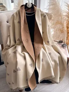 Women's Elegant Fall Winter, Heart Print Shawl, Casual Soft Scarf, Fitted Warm Travel Wrap, Versatile Fashion Accessory for All Seasons