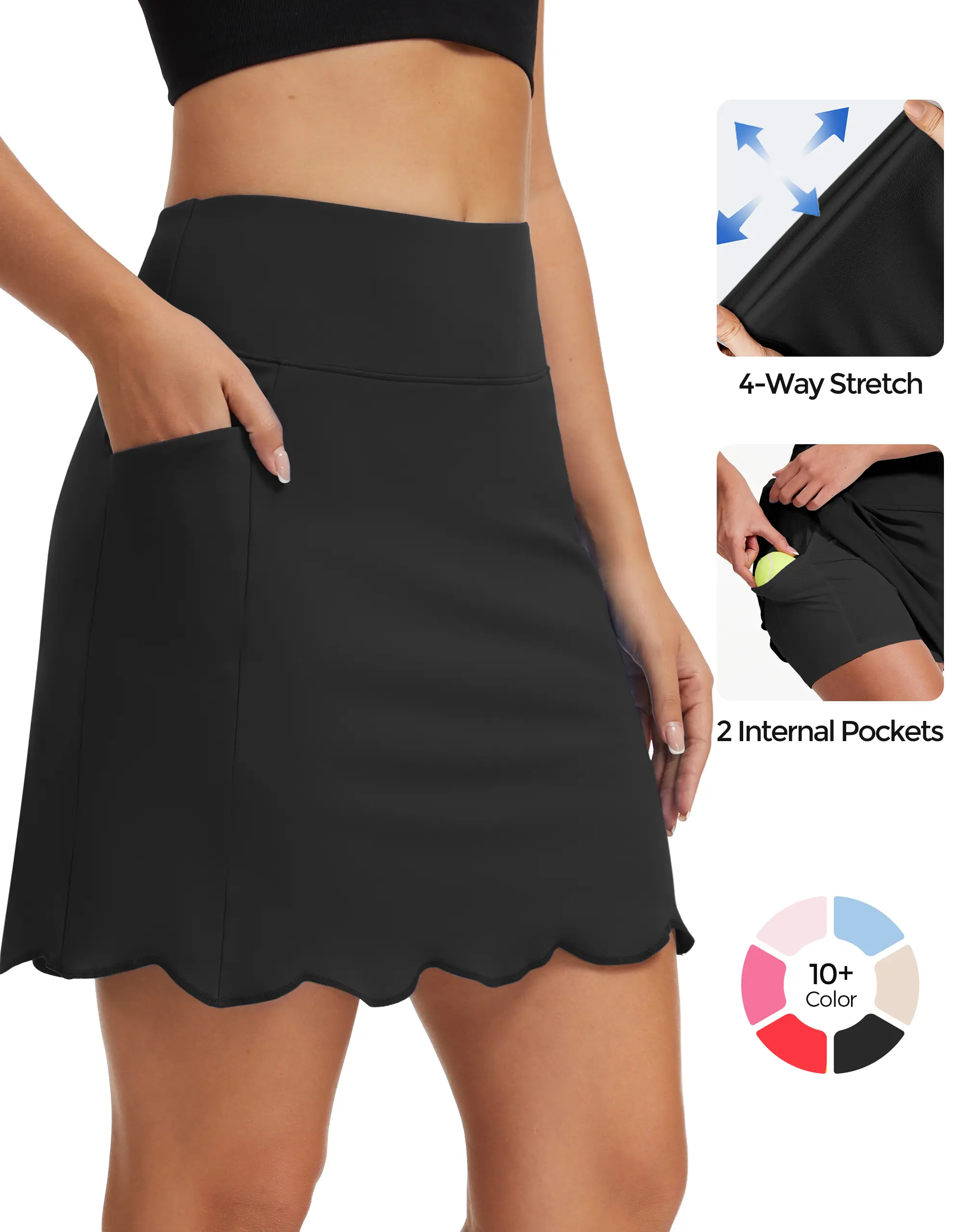 Moteepi 18" Scalloped Hem Skorts for Women with 4 Pockets High Waist Golf Skort Tennis Athletic Workout Skirt