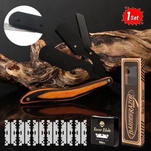 Manual Razor Set, 1 Set Including 1 Count Razor Handle & 6 Counts Blade Heads & 100pcs Blade & 6 Counts Blade Protective Net & Gift Box, Professional Shaving Tool for Men