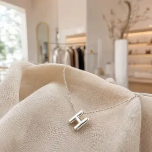 Trendy Silver Plated Bubble Letter Necklace • Dainty Balloon Initial Pendant • Custom Name Chunky Aesthetic Jewelry Gift