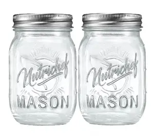 Nutrichef 2 Pcs. Glass Mason Jars w/ Lids & Ban ds