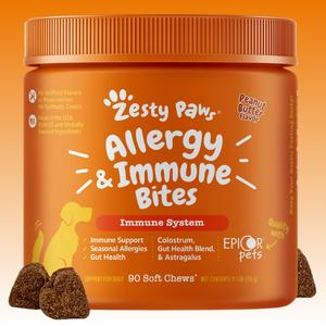 Zesty Paws Allergy & Immune Bites, Soft Chews Treats for Dogs’ Gut & Immune Health