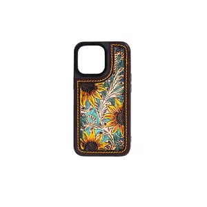 MYRA hand-tooled leather phone case -- iPhone 13 PRO
