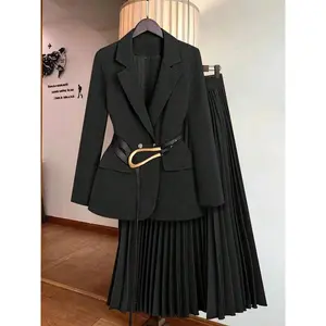 Women��s Two-Piece Set, Midi Skirt and Blazer Without Belt, Stylish & Elegant for Any Occasion, Custom Fit Design for Comfort