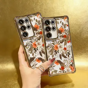Phone Case - New Phone Case with Orange Flower Pattern for Samsung Galaxy S Series, Including Models S25, S24, S23, S22, S21, And S20. It'S a Transparent Soft Back Cover Designed to Be Shockproof, Making It a Suitable Gift for All Four Seasons