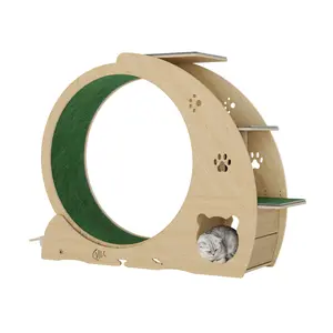 55" Silent Multi-Cat Exercise Wheel with 3-Level Jumper and Scratching Pad, Indoor Cat Activity Center with Rest Area to Keep Cats Active and Reduce Boredom