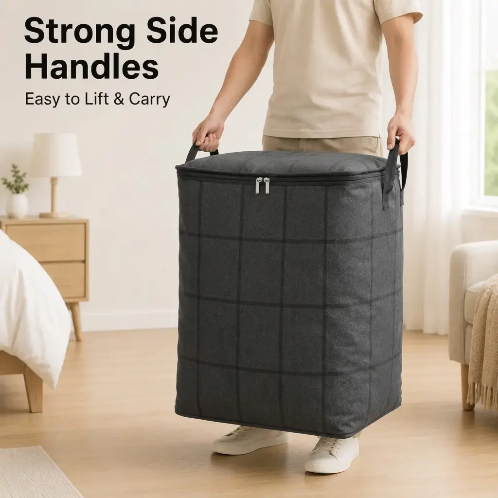 Zippered Fabric Storage Bins for Moving - Large Capacity Organizer for Comforters, Blankets & Sweaters | Ideal for Closet & Bedroom Storage