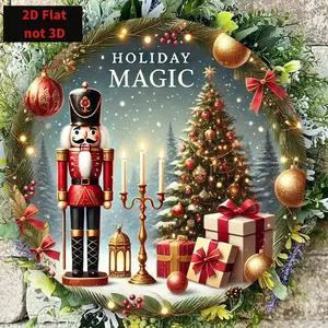 Holiday Magic Round Metal Tin Sign 3D Nutcracker Wall Art Foil Engraving Home Decor Multifunctional Festive Wall Ornament Iron Craft English Text Wall Hanging 12-Inch Diameter metal wall sign Vintage Metal Tin Sign home decor plaque funny bar sign