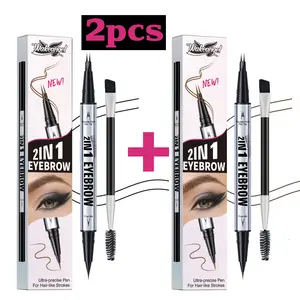 2-in-1 Eyebrow Pencil with Waterproof Microblading & Dual-Ended Eyeliner Brush for Natural Brow Makeup and Eyelash Line