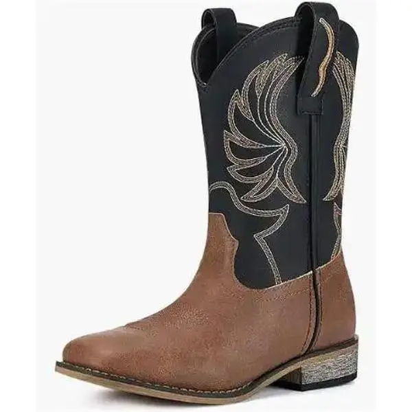 Clearance Sale Black Cowboy Boots for Women Embroidered Western Cowgirl Boots Mid Calf Square Toe Block Heel Boots Retro Vintage Style Casual Riding Boots for Women