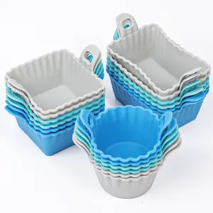 Koluti Nonstick Silicone Muffin Baking Cups 18 Pack Reusable Cupcake Molds with Double Handle BPA Free Mini Air Fryer Liner 3 Sizes & 3 Colors Oven Bakeware Set for Desserts & Snacks