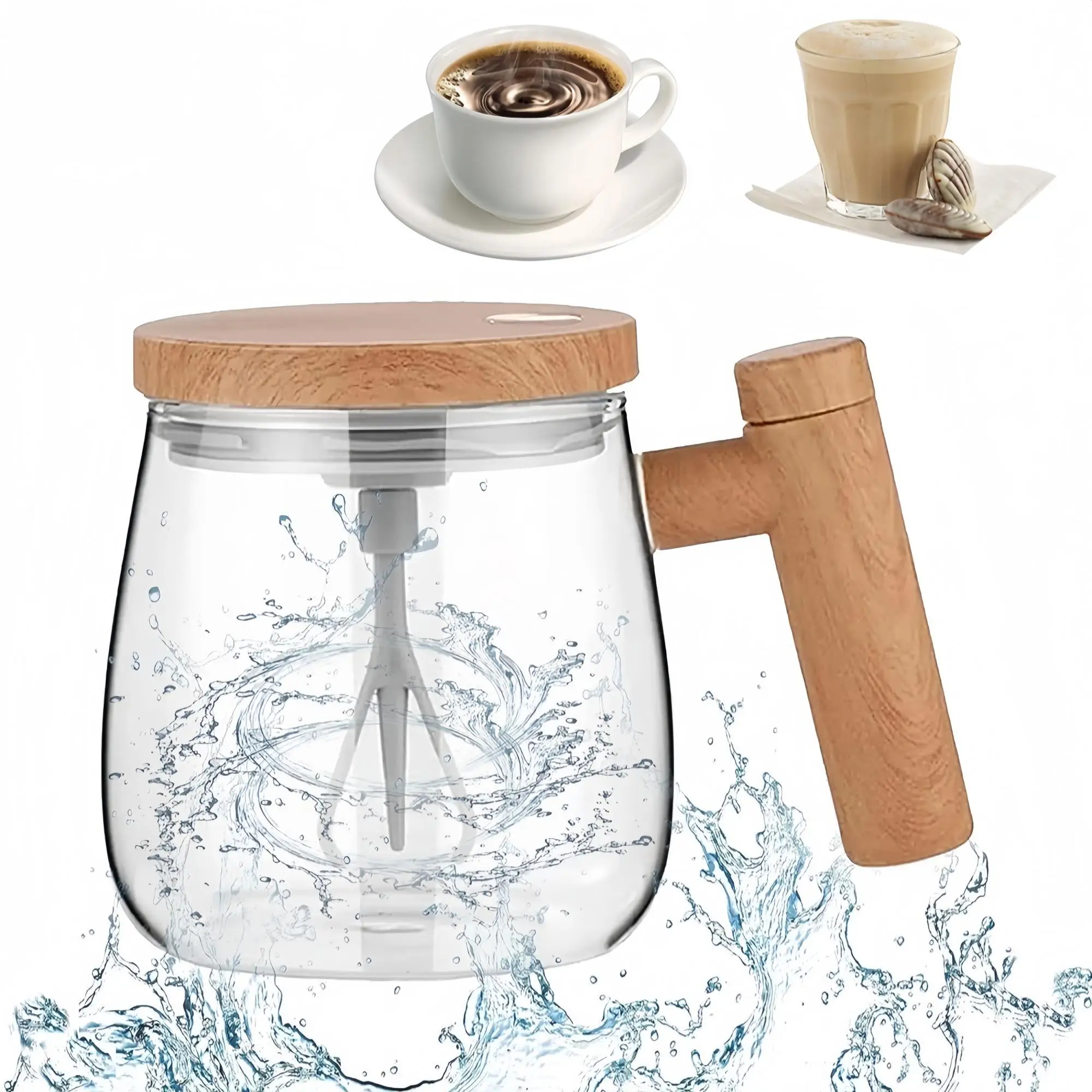 400ml Electric Self-Stirring Mug, High Borosilicate Glass Mixing Cup, Coffee Making Tool for Home, Office and Travel (Battery Required, without Batter