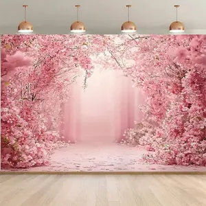1pc Cherry Blossom Backdrop Dreamy Pink Arch Design High Quality Fabric for Studio Birthday Wedding Live Stream