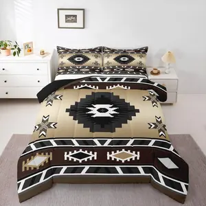 Rustic Western Bedding Set,Vintage Tribal Comforter Set for Teens,Exotic Ethnic Indian Quilt Bed Set,Farmhouse Southwestern Room Decor Duvet Insert
