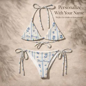 Personalized Bride Bikini Custom Name Two Piece Swimsuit Honeymoon Outfit Bridal Swimwear Wedding Gift Beach Vacation Set
