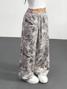 Women's Wide-Leg Adjustable Drawstring Knit Pants, All-Season Loose Fit, Casual Long Straight-Leg Design, Comfortable & Stylish Daily Wear