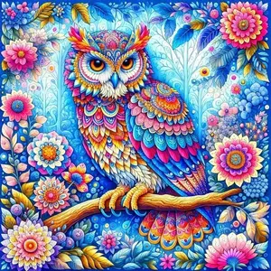 5D DIY Full Drill Round Diamond Painting - Diamond Art Painting Kit Colorful Owl Mosaic, Canvas - DIY Decorative Painting, Home Wall Decor, Suitable for Halloween and Christmas, Birthday and Anniversary Gifts, Diamond Painting Kits