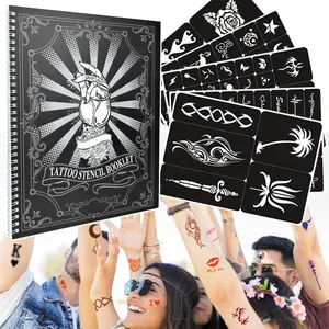 20 Sheets Glitter Tattoo Kit, 467 Pcs Henna Tattoo Stencils Airbrush Temporary Tattoos Templates for Girls and Boys Body Art, Suitable as Gift for Family/Friends