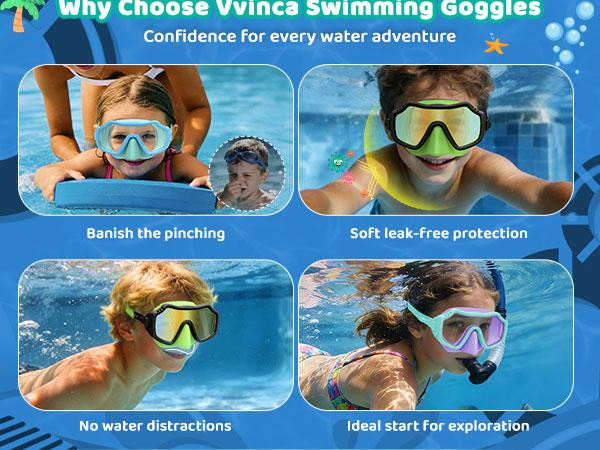 [Creator’s Pick] Vvinca 2 Pack Kids Swim Goggles with Nose Cover for 3-15,Kids,Youth,UV Protection Anti-Fog Shatterproof Waterproof Diving Mask for Boys and Girls - Safety anti-uv swimming goggles swim glass anti-fog for Lake,Beach, Summer Party