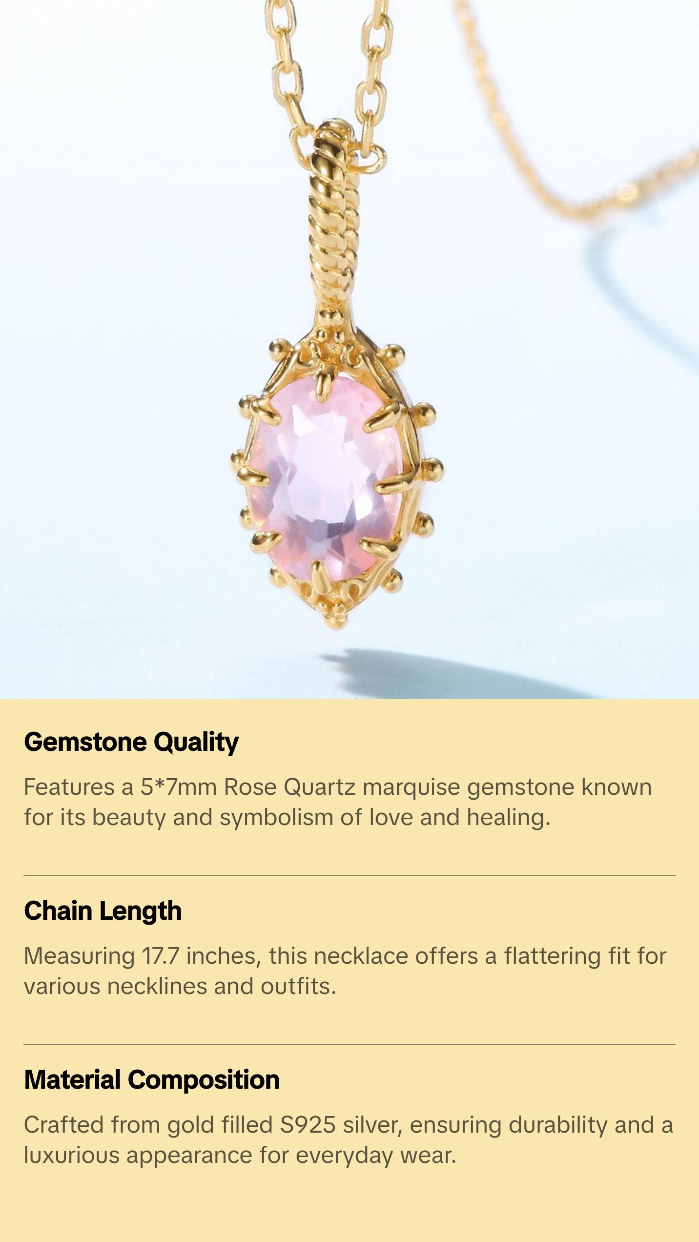 Rose Quartz Marquise Pendant Necklace