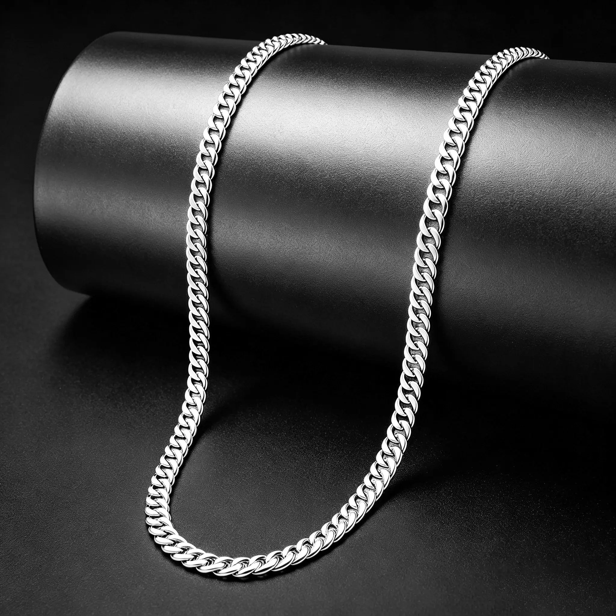 Men's Silver Cuban Link Chain Necklace - Premium Anti-Tarnish Men's Jewelry, Classic Curb Style Flat Links, Gym-Friendly Durable Build, Bold Look Casual Style Necklaces, Ideal for Solo or Stacked Wear