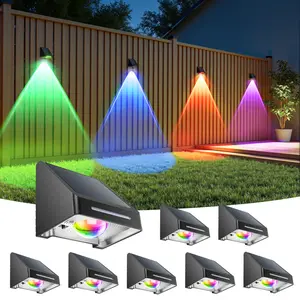 8-Pack Solar Fence Lights Outdoor Waterproof, 9 Fixed Color ＆ RGB Color Changing Modes, Brighter Spot Lens Fence Lights Solar Powered, Dusk to Dawn Deck Lighting Decor for Wall Step Stairs - 4/8 Pack