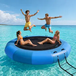 Garvee Upgraded Inflatable Floating Dock, PVC Round Water Trampoline, Floating Hammock for Pool Lake Ocean, Inflatable Hammock with 4-Step Rope Ladder & Electric Pump, Floating Platform for Adults and Kids