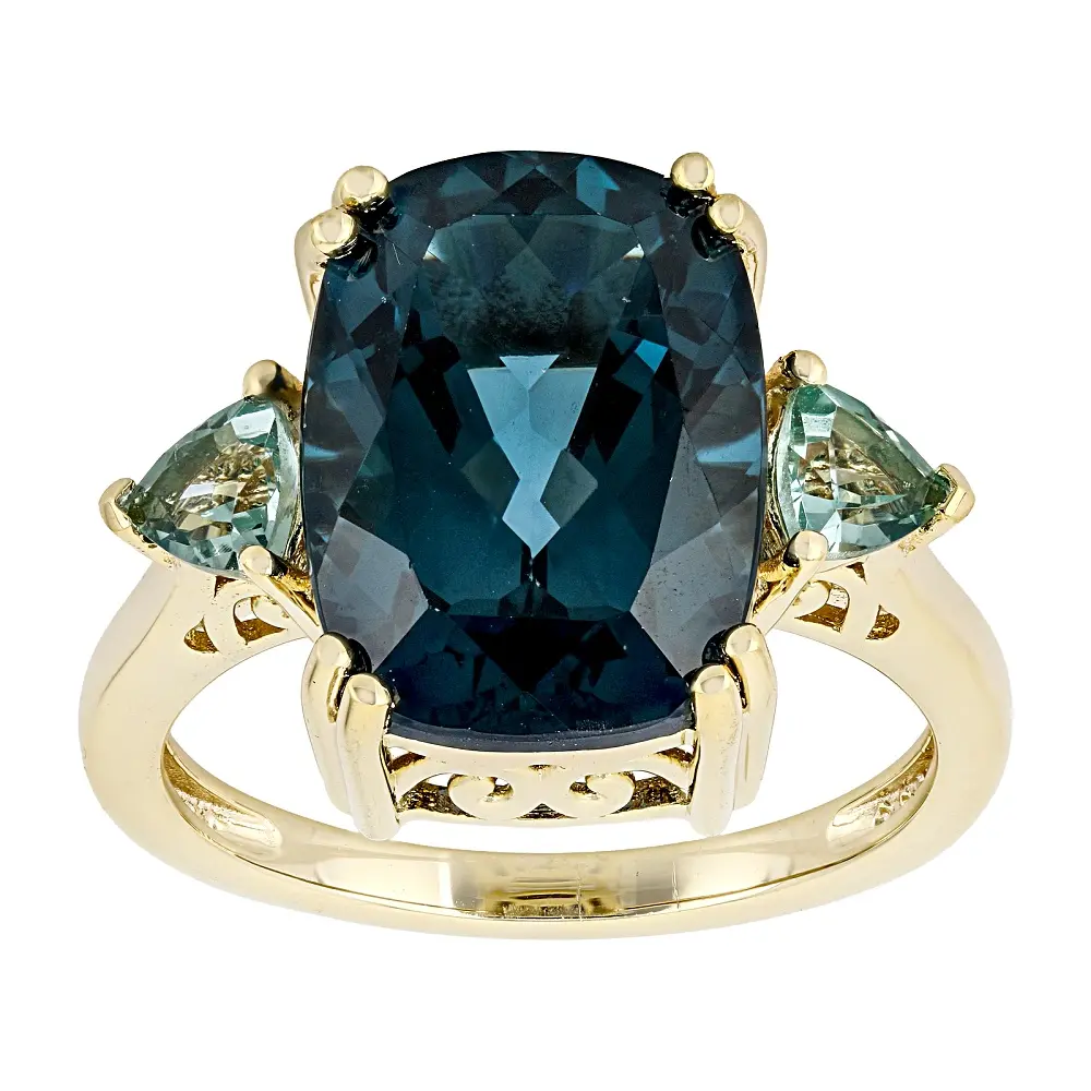 JTV Teal and Green Lab Created Spinel 18K Yellow Gold Over Silver Ring 7.22ctw