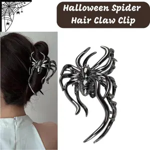 CHRISTMAS GIFT Hair Claw Clip – Black Metal Alloy Nonslip Strong Hold Gothic Hair Accessory for Women’s Thick or Thin Hair, Spider Design – Halloween Costume & Party Clip