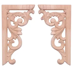 2pcs left+right(each 1pcs) Vintage Wooden Carved Corner Onlay Furniture Wall Decor Unpainted Frame Applique