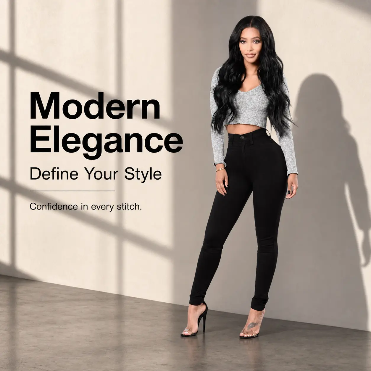 High Waist Slim Fit Black Jeans for Women, Stretchy Skinny Denim Pants, Casual Solid Color Trousers with Pockets