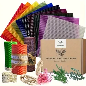 Beeswax Candle Making Kit, 10 Sheets 20x20cm Pure Beeswax Honeycomb Sheets with Cotton Wicks, Dried Flowers & Decorations, DIY Craft Kit for Adults, Perfect for Hanukkah, Parties & Handmade Gifts, Choose from Solid Yellow or Multicolor， home decor
