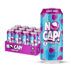 NO CAP! Next Gen Soda Pop with Zero Sugar, Zero Calories and Electrolytes for Hydration, Naturally Flavored Caffeine-Free Soda, Vegan & Gluten-Free, 16 oz Cans (Bussin Berry)