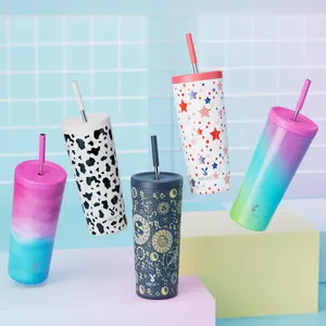 24oz Insulated Stainless Steel Tumbler with Lid & Straw, 1 Count Portable Vacuum Insulated Water Bottle, Suitable for Car Cup Holder, Drinkware for Home, Office, Car & Outdoor, Summer Cool Bottle